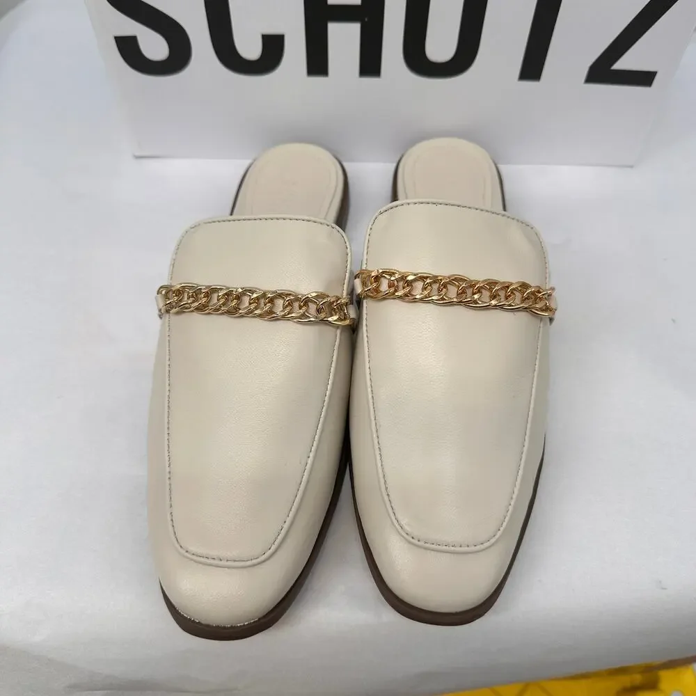 SCHUTZ New in Box Evereve Desmond Loafer in Ivory Pearl with Gold Chain // 10